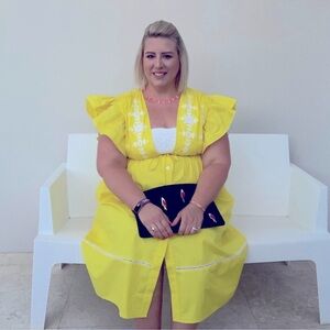 Yellow Embroidered Dress with Ruffle Sleeves